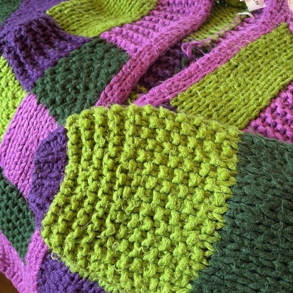 RARE Anthropologie FRNCH MAELIA - purple green knit Chunky Paris Cardigan S/M - Picture 13 of 14